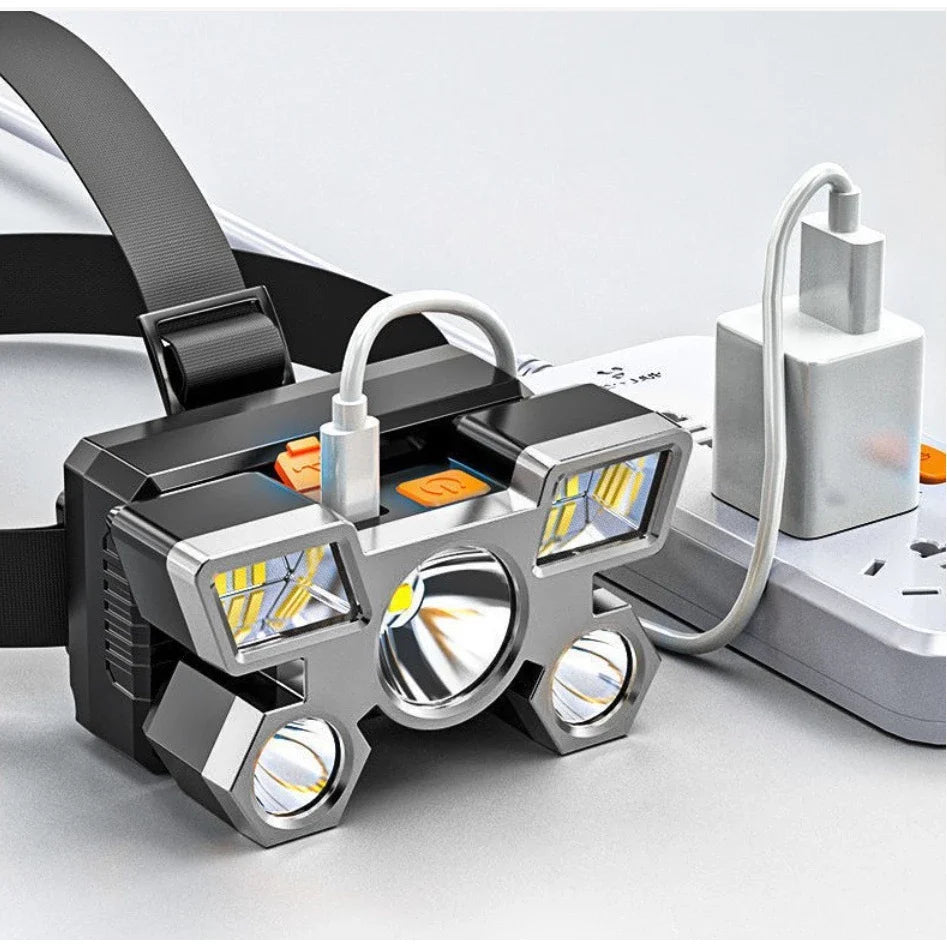Lanterna De Cabeça 5 LED À Prova D 'Água 4 Modelos E Recarregável USB