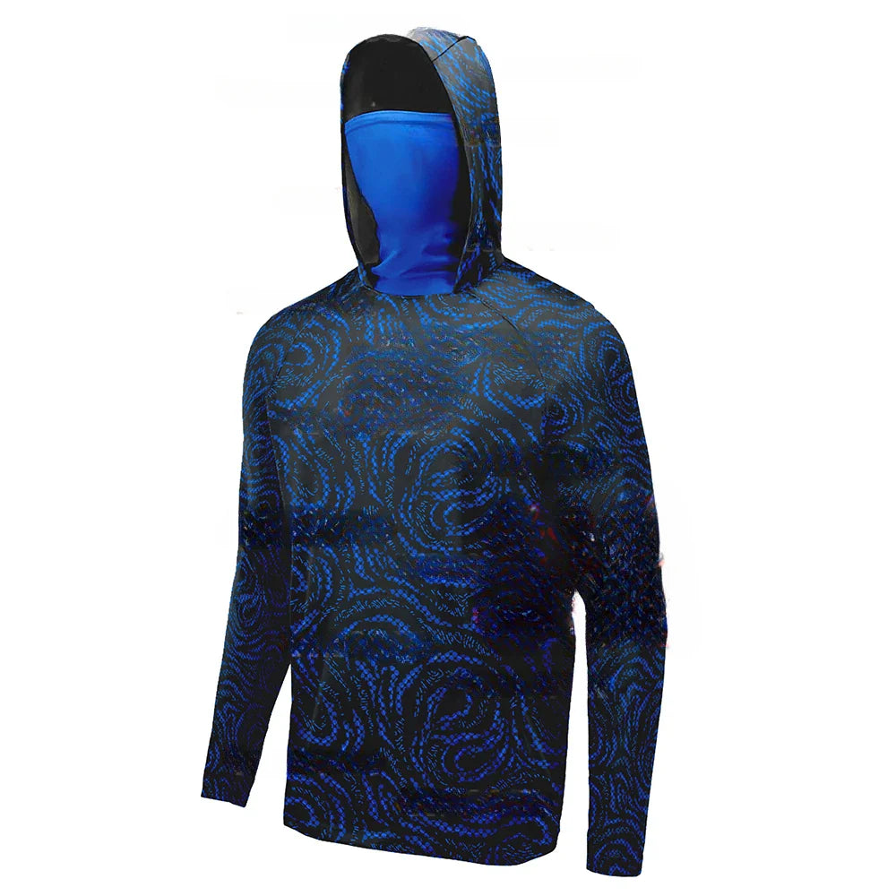 Camisa de Pesca Masculina UPF 50+ Com Capuz e Máscara UV