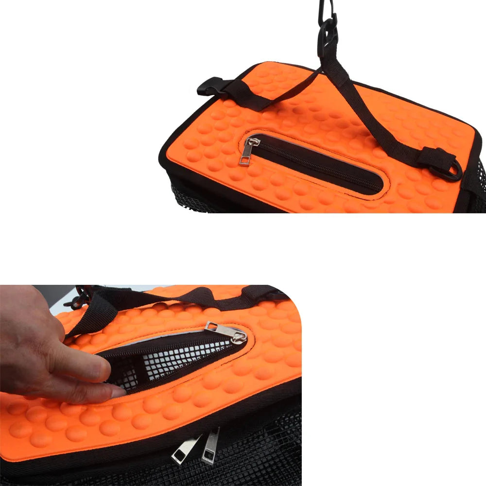 Cesta de Pesca Flutuante Dobrável com Malha Portátil