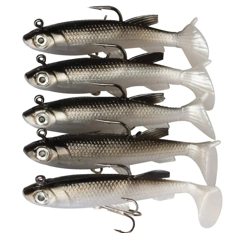 Kit Isca Artificial Soft Fishing 8cm 5 Unidades Com Ganchos