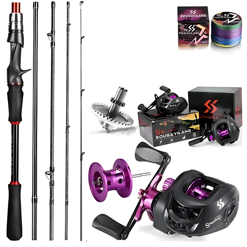 Kit De Pesca Sougayilang Vara Fibra De Carbono Carretilha Drag 8kg Brinde Linha