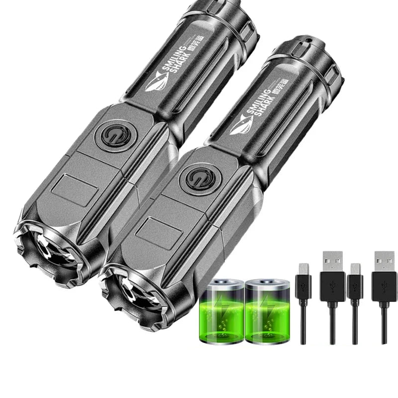 Lanterna Tática LED Recarregável USB Impermeável Longo Alcance