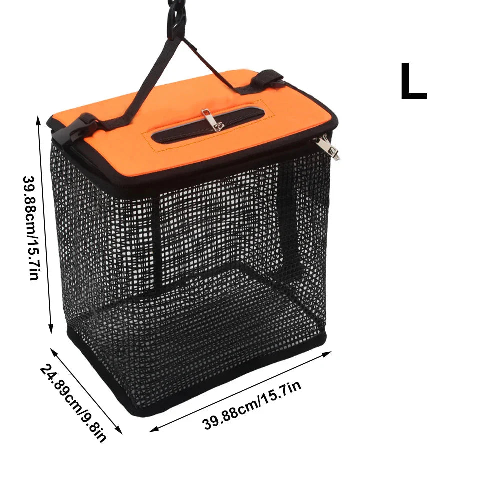 Cesta de Pesca Flutuante Dobrável com Malha Portátil