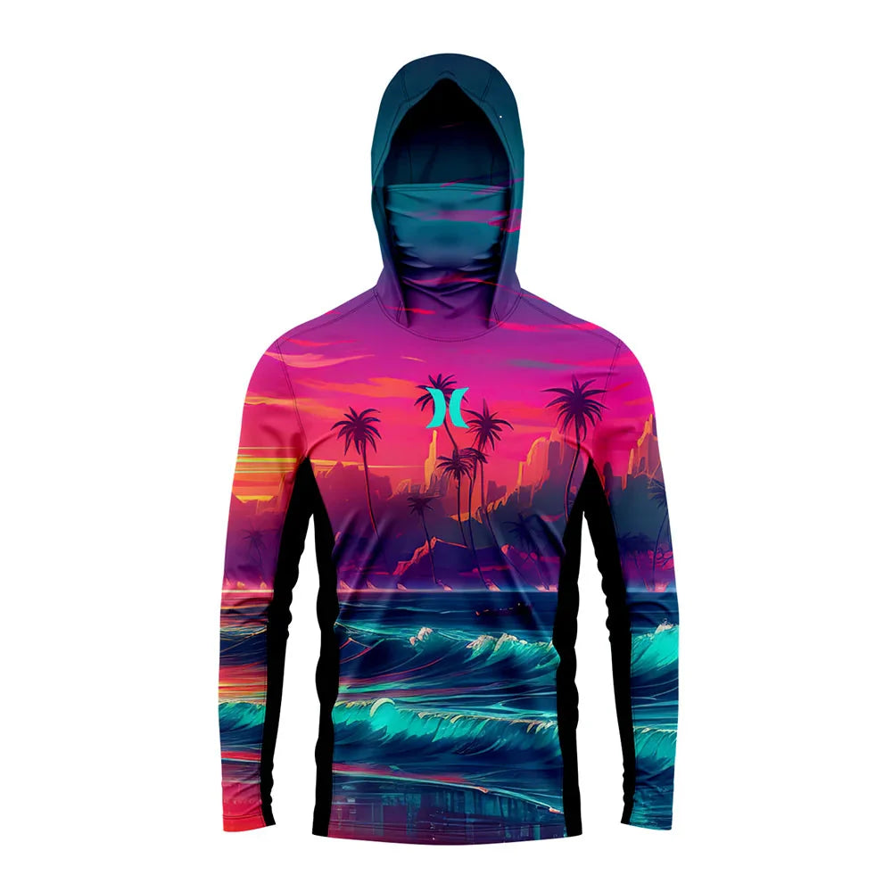 Camisa Masculina Com Capuz UPF 50+ Manga Longa para Pesca