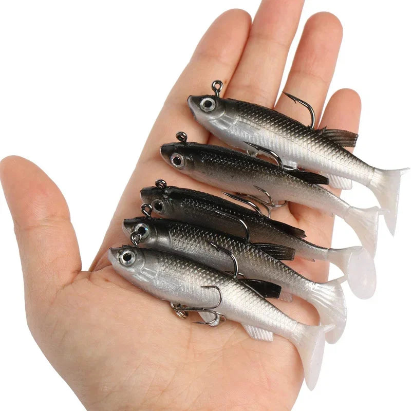 Kit Isca Artificial Soft Fishing 8cm 5 Unidades Com Ganchos