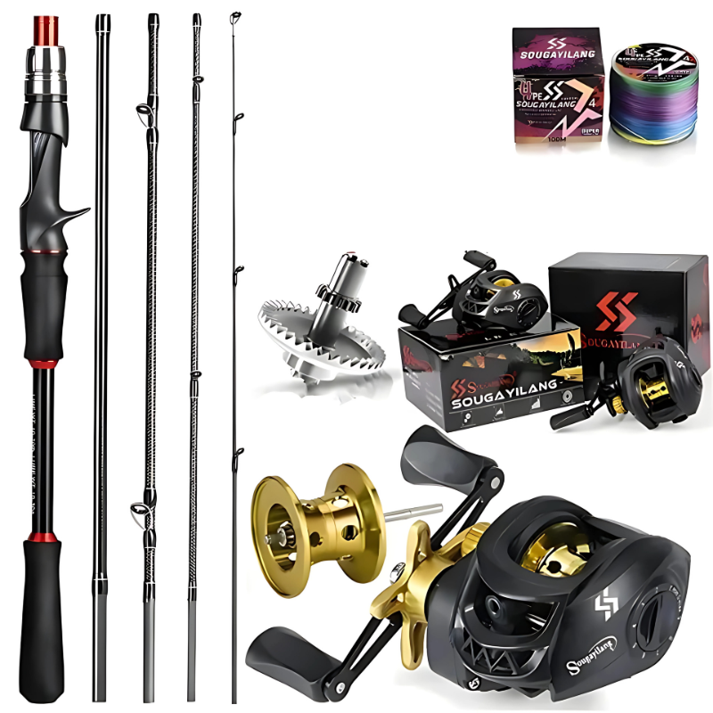 Kit De Pesca Sougayilang Vara Fibra De Carbono Carretilha Drag 8kg Brinde Linha